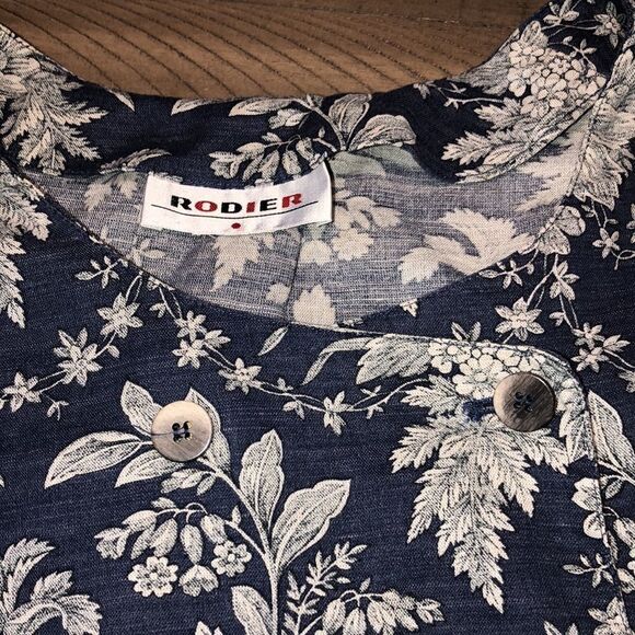 Made in France 🇫🇷 Rodier Cotton Skirt Suit Double Button Leaf Toile Pattern - Picture 14 of 17